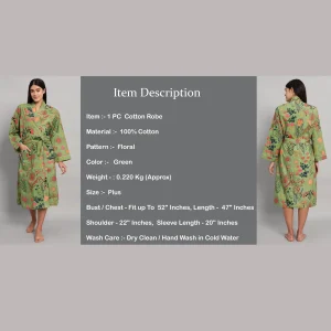 Beautiful Green Floral Printed Beach Wear Kimono Robe - Image 7
