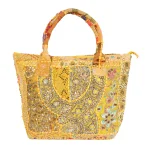 Beautiful Yellow Heavy Embroidered Cotton Bag