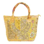 Beautiful Yellow Heavy Embroidered Cotton Bag - Image 3