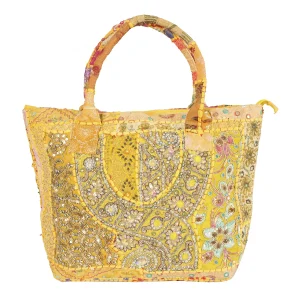 Beautiful Yellow Heavy Embroidered Cotton Bag - Image 3