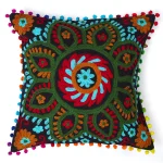 Black Embroidered Suzani Cushion Cover 16" - Image 2