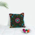 Black Embroidered Suzani Cushion Cover 16"