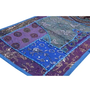 Blue Embroidered Beaded Cotton Hanging - Image 3
