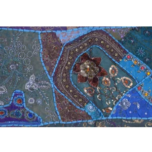 Blue Embroidered Beaded Cotton Hanging - Image 4
