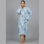 Blue Floral Print Beach Wear Long Bath Robe