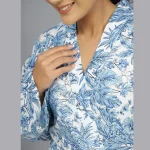 Blue Floral Print Beach Wear Long Bath Robe - Image 4