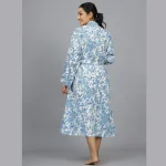 Blue Floral Print Beach Wear Long Bath Robe - Image 7