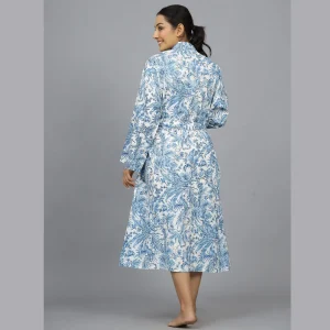 Blue Floral Print Beach Wear Long Bath Robe - Image 7