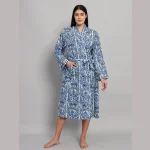 Blue Floral Print Cotton Kimono Sleepwear Drees - Image 2