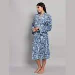 Blue Floral Print Cotton Kimono Sleepwear Drees - Image 3