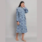 Blue Floral Print Cotton Kimono Sleepwear Drees - Image 4