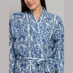 Blue Floral Print Cotton Kimono Sleepwear Drees - Image 5
