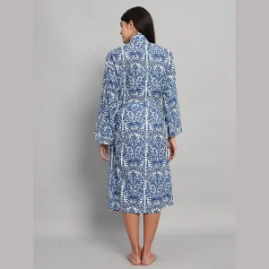 Blue Floral Print Cotton Kimono Sleepwear Drees - Image 6