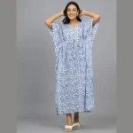 Blue Hand Block Print Cotton Nightwear Dress