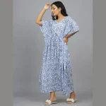Blue Hand Block Print Cotton Nightwear Dress - Image 2