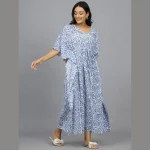 Blue Hand Block Print Cotton Nightwear Dress - Image 3
