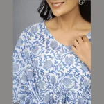 Blue Hand Block Print Cotton Nightwear Dress - Image 4