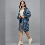 Blue Leaf Print Long Sleeve Kimono Shrug - Image 2
