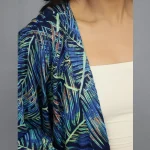 Blue Leaf Print Long Sleeve Kimono Shrug - Image 5