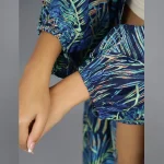 Blue Leaf Print Long Sleeve Kimono Shrug - Image 4