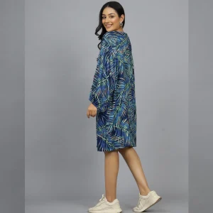 Blue Leaf Print Long Sleeve Kimono Shrug - Image 3