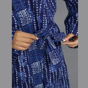Blue Polka Dot Printed Pure Cotton Bath Robe - Image 5