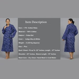 Blue Polka Dot Printed Pure Cotton Bath Robe - Image 8