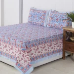 Blue Sanganer Printed Soft Cotton Bedsheet Pillow Cover - Image 2
