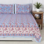 Blue Sanganer Printed Soft Cotton Bedsheet Pillow Cover