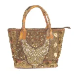 Brown Vintage Zari Embroidery Pattern Shoulder Tote Bag - Image 3