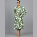 Cotton Robe Long Kimono Green Floral Sleepwear Dress