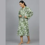 Cotton Robe Long Kimono Green Floral Sleepwear Dress - Image 2