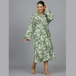 Cotton Robe Long Kimono Green Floral Sleepwear Dress - Image 3
