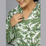 Cotton Robe Long Kimono Green Floral Sleepwear Dress - Image 4