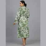 Cotton Robe Long Kimono Green Floral Sleepwear Dress - Image 7