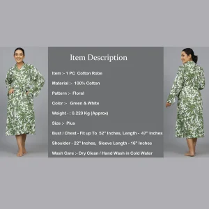 Cotton Robe Long Kimono Green Floral Sleepwear Dress - Image 8