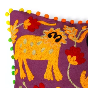 Embroidered Magenta Decorative Cushion Cover 16'' - Image 3