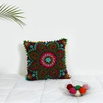 Embroidered Suzani Cushion Cover Pom Pom Lace Decor