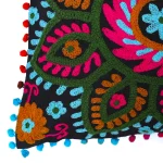 Embroidered Suzani Cushion Cover Pom Pom Lace Decor - Image 3