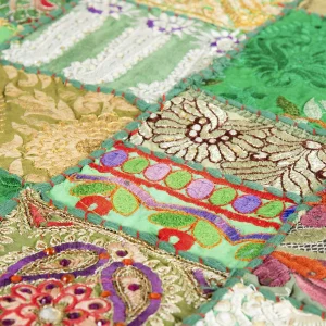 Green Embroidered Table Runner Decorative Patchwork - Image 3