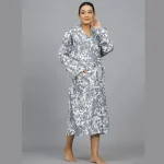 Grey Floral Kimono Handmade Long Night Gown - Image 3