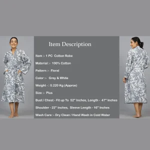 Grey Floral Kimono Handmade Long Night Gown - Image 8