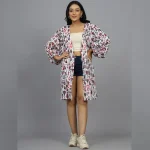 Handmade Abstract Print Kimono Women Long Sleeve Shrug