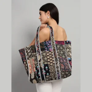 Handmade Quilted Patchwork Design Black Carry Bag - Image 3