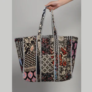 Handmade Quilted Patchwork Design Black Carry Bag - Image 4