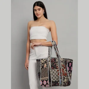 Handmade Quilted Patchwork Design Black Carry Bag - Image 5