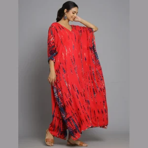 Handmade Red Tie Dye Print V Neck Tunic - Image 3
