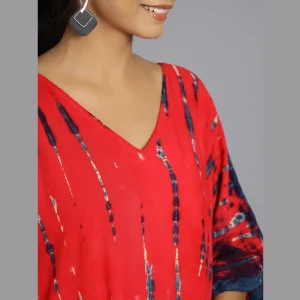 Handmade Red Tie Dye Print V Neck Tunic - Image 4