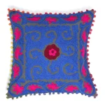 Home Decor Cotton Blue Floral Embroidered Cushion Cover - Image 2