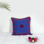 Home Decor Cotton Blue Floral Embroidered Cushion Cover